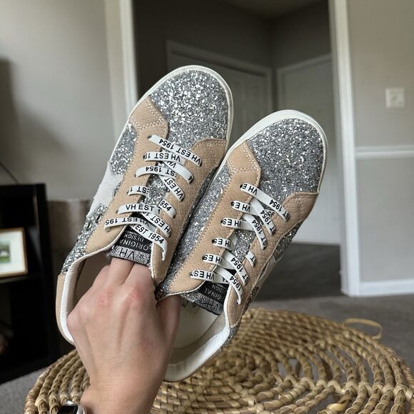 Vintage Havana Silver Glitter Tan Star Sneakers Sz 7 EXCELLENT! Beige White Shoe - Picture 7 of 9